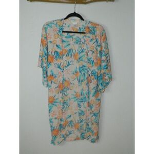 Tori Praver Beach Coverup Swimwear Seafoam‎ Peach Turquoise Floral Size XS/S